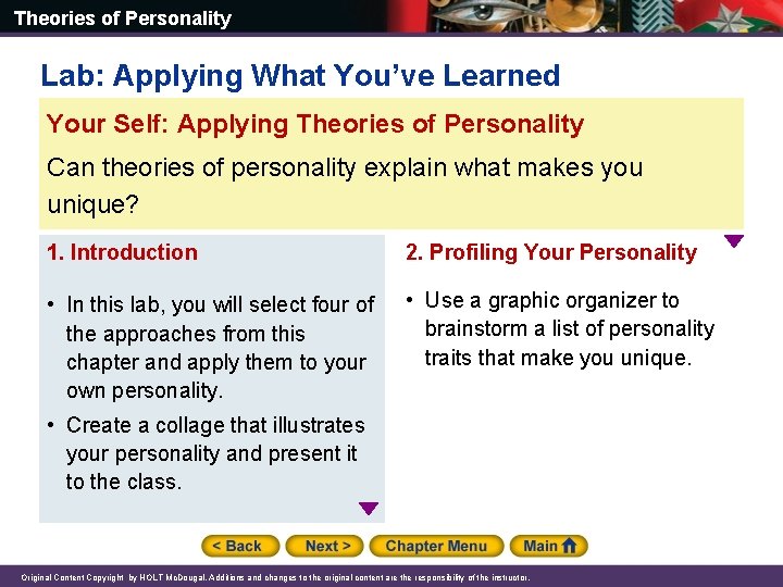 Theories of Personality Lab: Applying What You’ve Learned Your Self: Applying Theories of Personality