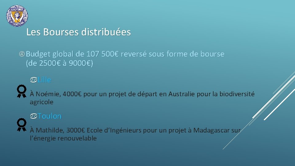 Les Bourses distribuées Budget global de 107 500€ reversé sous forme de bourse (de