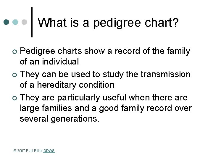 What is a pedigree chart? Pedigree charts show a record of the family of