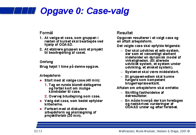 Opgave 0: Case-valg Formål Resultat 1. At vælge et case, som gruppen i resten
