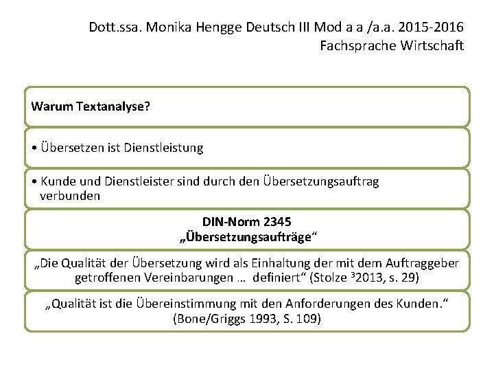 Dott. ssa. Monika Hengge Deutsch III Mod a a /a. a. 2015 -2016 Fachsprache