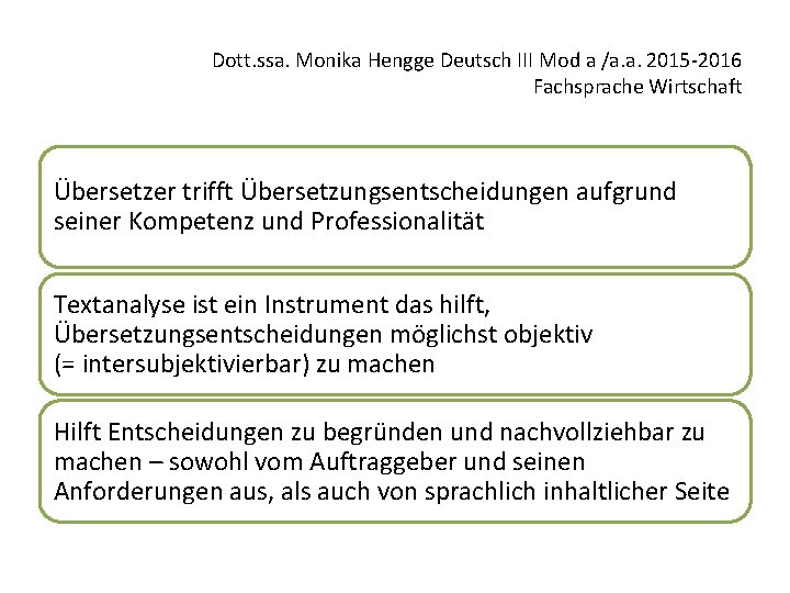 Dott. ssa. Monika Hengge Deutsch III Mod a /a. a. 2015 -2016 Fachsprache Wirtschaft