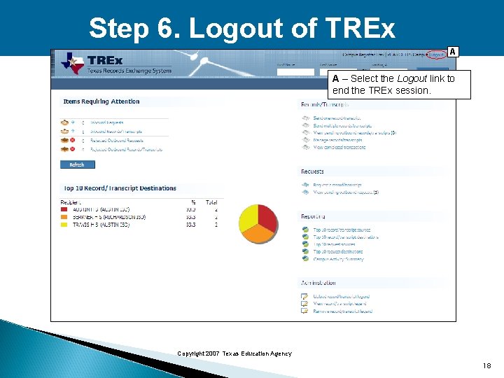 Step 6. Logout of TREx A A – Select the Logout link to end