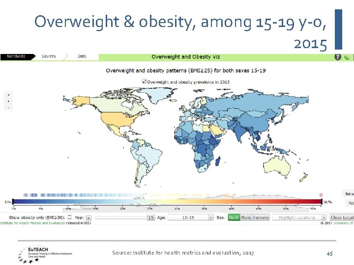 Overweight & obesity, among 15 -19 y-o, 2015 Source: Institute for health metrics and