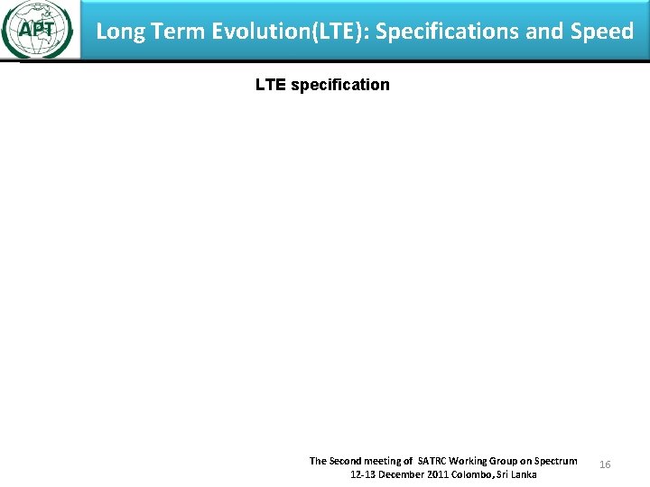 Long Term Evolution(LTE): Specifications and Speed LTE specification The Second meeting of SATRC Working