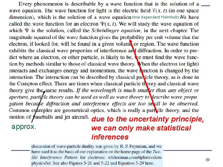 time dependent Helmholtz approx. due to the uncertainty principle, we can only make statistical