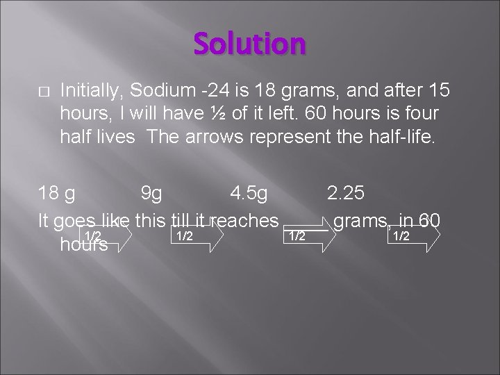 Solution � Initially, Sodium -24 is 18 grams, and after 15 hours, I will