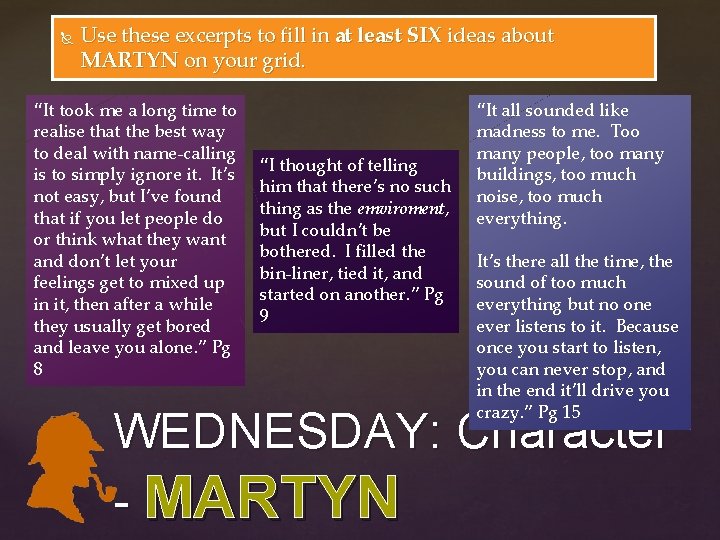 Use these excerpts to fill in at least SIX ideas about MARTYN on Use these excerpts to fill in at least SIX ideas about MARTYN on
