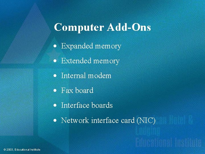 Computer Add-Ons · Expanded memory · Extended memory · Internal modem · Fax board