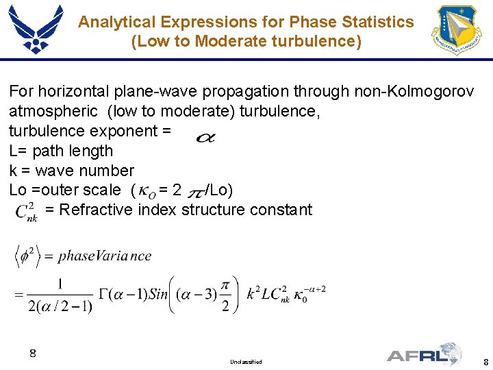 Analytical Expressions for Phase Statistics (Low to Moderate turbulence) For horizontal plane-wave propagation through