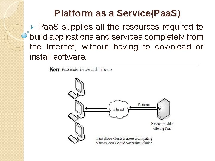 Platform as a Service(Paa. S) Ø Paa. S supplies all the resources required to