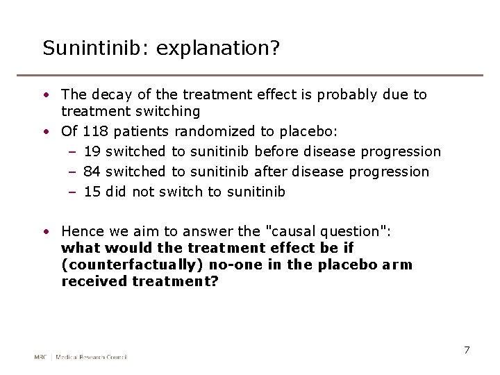 Sunintinib: explanation? • The decay of the treatment effect is probably due to treatment
