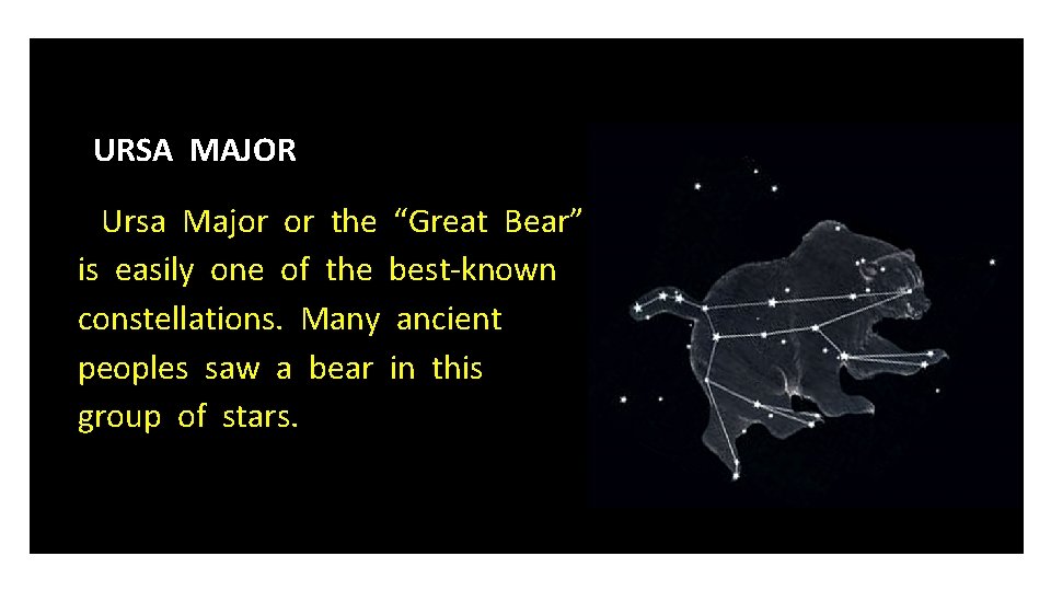 URSA MAJOR Ursa Major or the “Great Bear” is easily one of the best-known