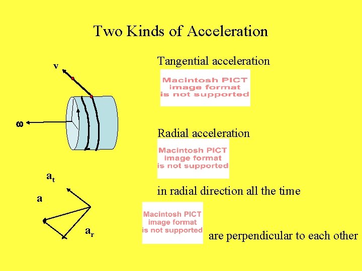 Two Kinds of Acceleration Tangential acceleration v Radial acceleration at in radial direction all