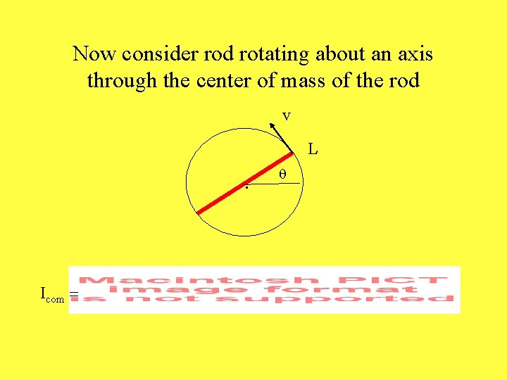 Now consider rod rotating about an axis through the center of mass of the