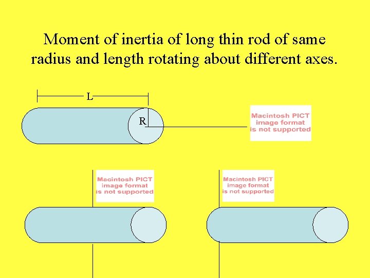 Moment of inertia of long thin rod of same radius and length rotating about