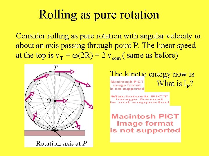 Rolling as pure rotation Consider rolling as pure rotation with angular velocity w about