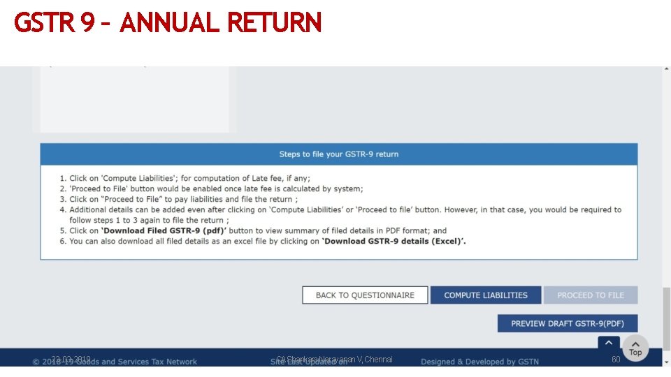 GSTR 9 – ANNUAL RETURN 23 -03 -2019 CAShankara Narayanan V, Chennai 60 