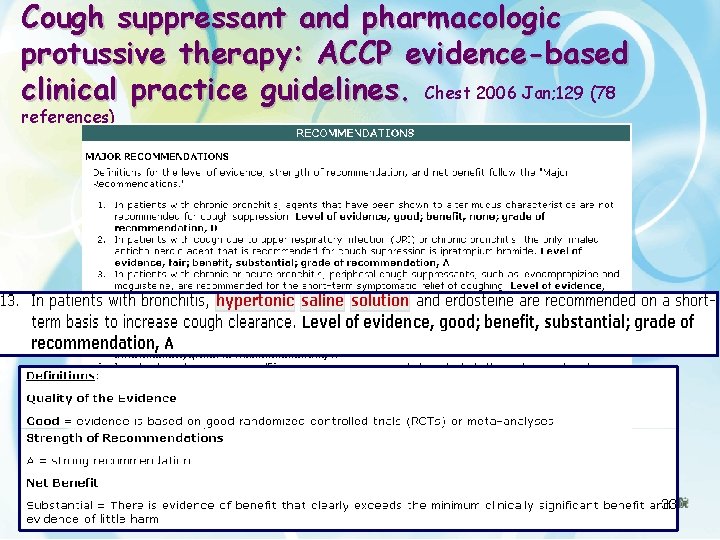 Cough suppressant and pharmacologic protussive therapy: ACCP evidence-based clinical practice guidelines. Chest 2006 Jan;