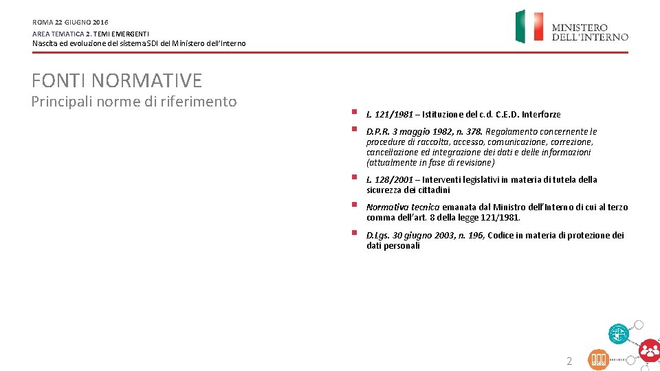 ROMA 22 GIUGNO 2016 AREA TEMATICA 2. TEMI EMERGENTI Nascita ed evoluzione del sistema