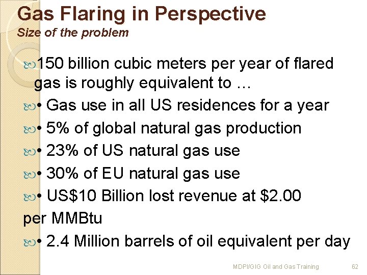 Gas Flaring in Perspective Size of the problem 150 billion cubic meters per year