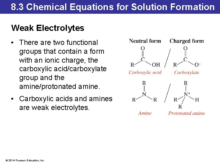 8. 3 Chemical Equations for Solution Formation Weak Electrolytes • There are two functional