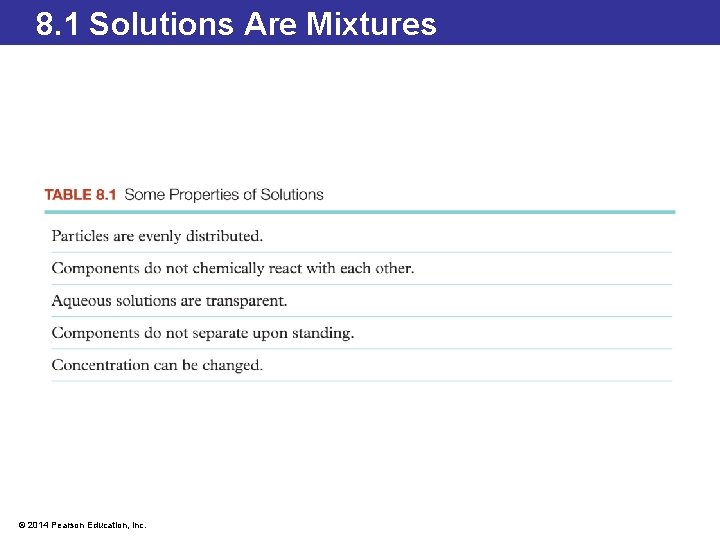 8. 1 Solutions Are Mixtures © 2014 Pearson Education, Inc. 