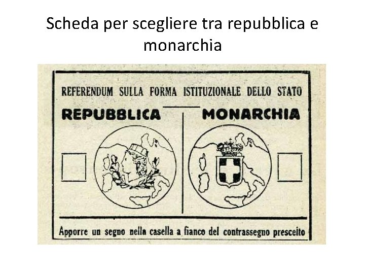 Scheda per scegliere tra repubblica e monarchia 