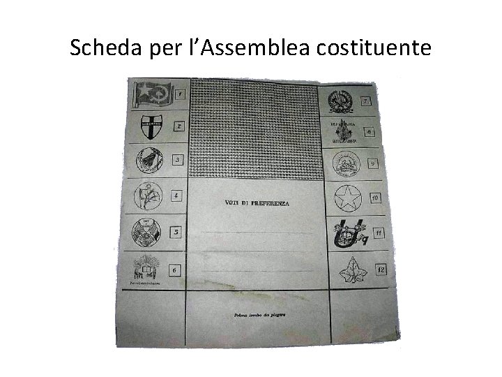 Scheda per l’Assemblea costituente 