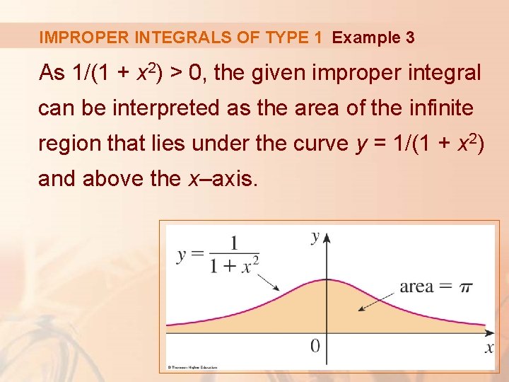 IMPROPER INTEGRALS OF TYPE 1 Example 3 As 1/(1 + x 2) > 0,