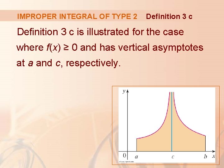 IMPROPER INTEGRAL OF TYPE 2 Definition 3 c is illustrated for the case where