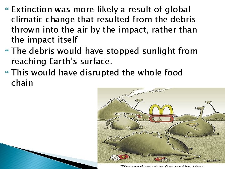  Extinction was more likely a result of global climatic change that resulted from