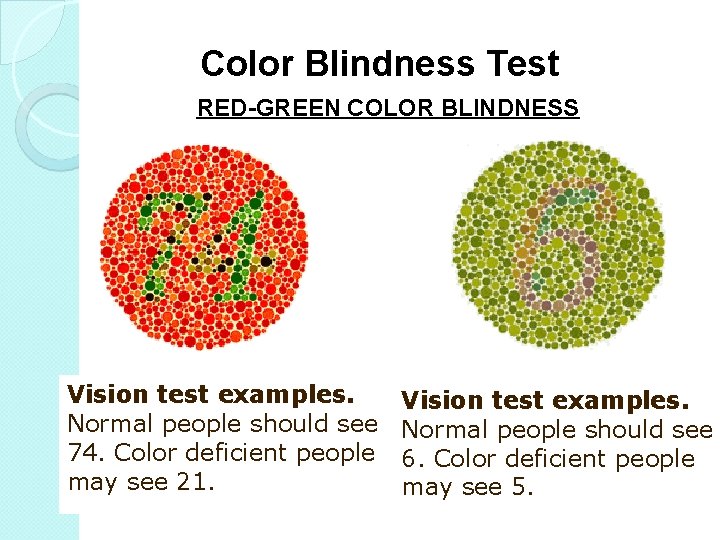 Color Blindness Test RED-GREEN COLOR BLINDNESS Vision test examples. Normal people should see 74.