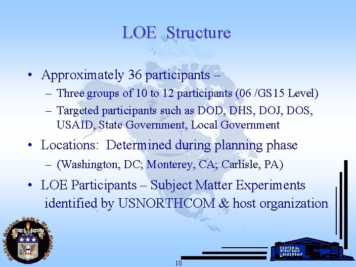 LOE Structure • Approximately 36 participants – – Three groups of 10 to 12