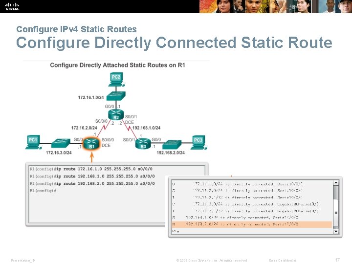 Configure IPv 4 Static Routes Configure Directly Connected Static Route Presentation_ID © 2008 Cisco