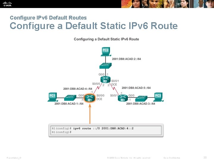 Configure IPv 6 Default Routes Configure a Default Static IPv 6 Route Presentation_ID ©