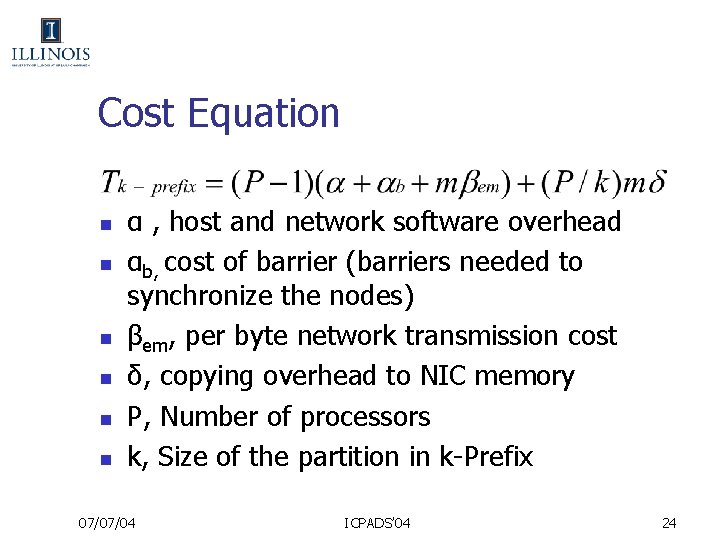 Cost Equation n n n α , host and network software overhead αb, cost