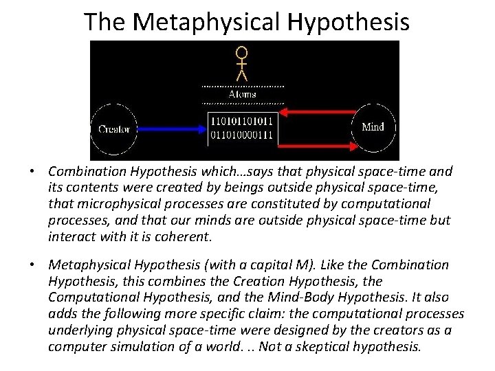 The Metaphysical Hypothesis • Combination Hypothesis which…says that physical space-time and its contents were