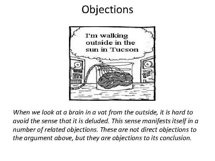 Objections When we look at a brain in a vat from the outside, it