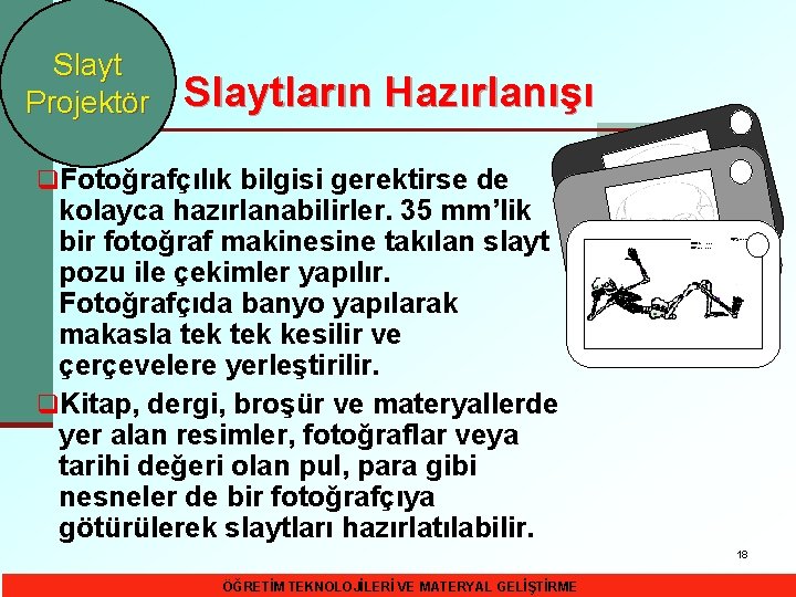 Slayt Projektör Slaytların Hazırlanışı q. Fotoğrafçılık bilgisi gerektirse de kolayca hazırlanabilirler. 35 mm’lik bir