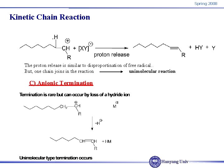 Spring 2008 Kinetic Chain Reaction The proton release is similar to disproportination of free