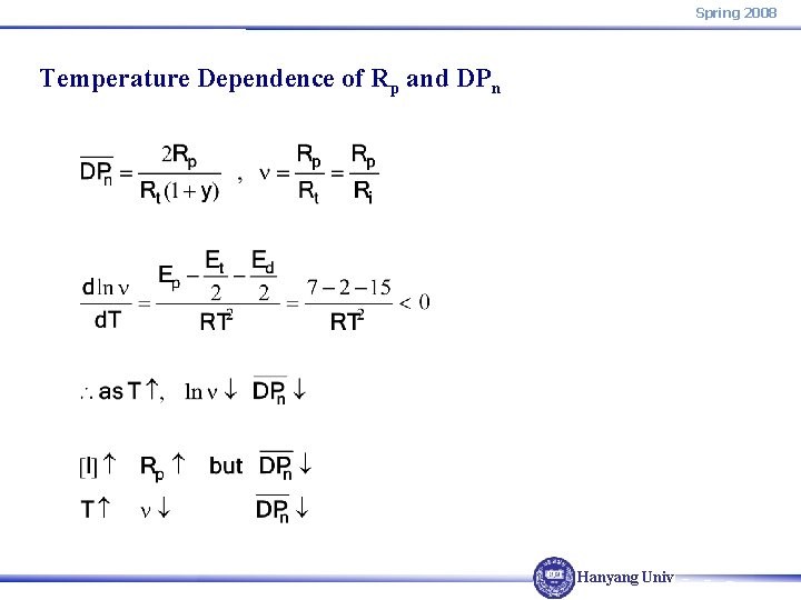 Spring 2008 Temperature Dependence of Rp and DPn Hanyang Univ. 