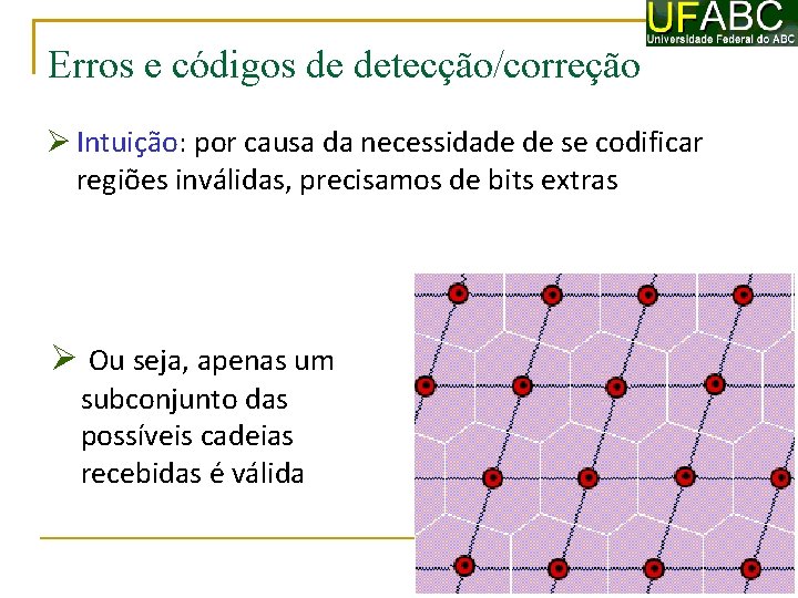 Erros e códigos de detecção/correção Intuição: por causa da necessidade de se codificar regiões