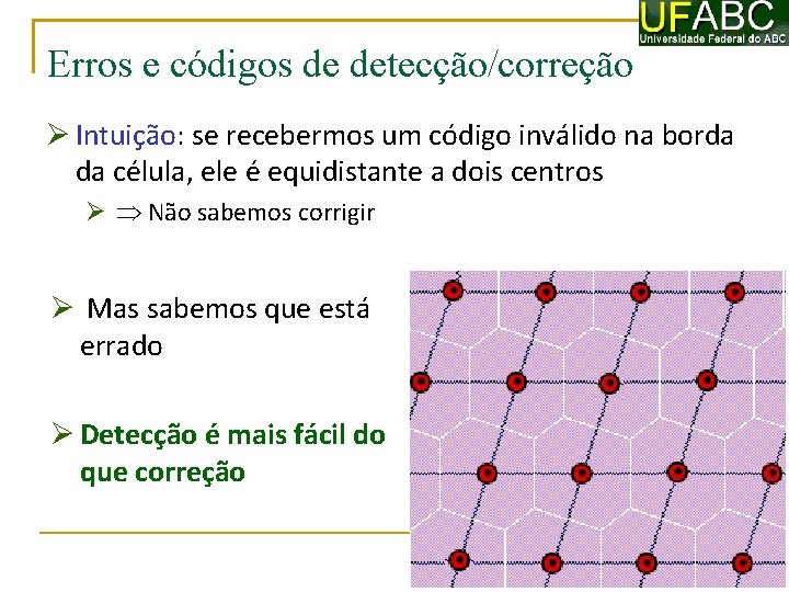 Erros e códigos de detecção/correção Intuição: se recebermos um código inválido na borda da