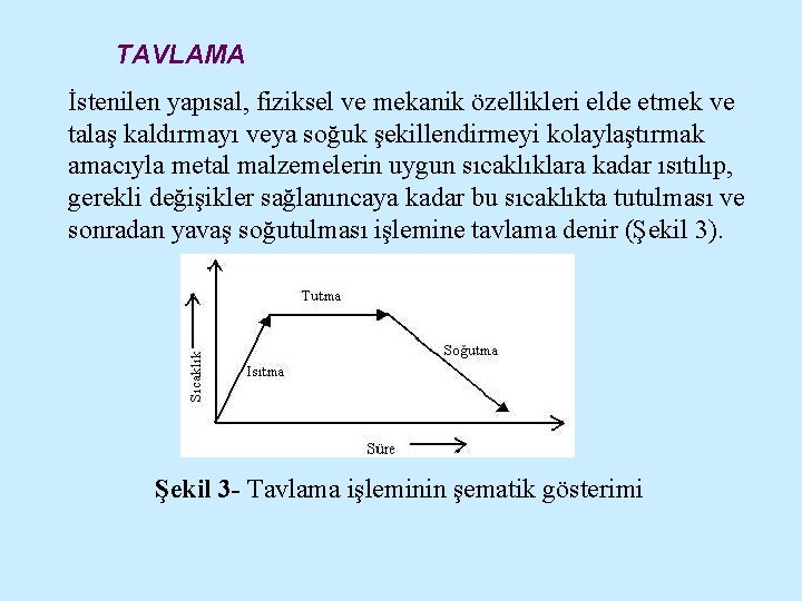 TAVLAMA İstenilen yapısal, fiziksel ve mekanik özellikleri elde etmek ve talaş kaldırmayı veya soğuk