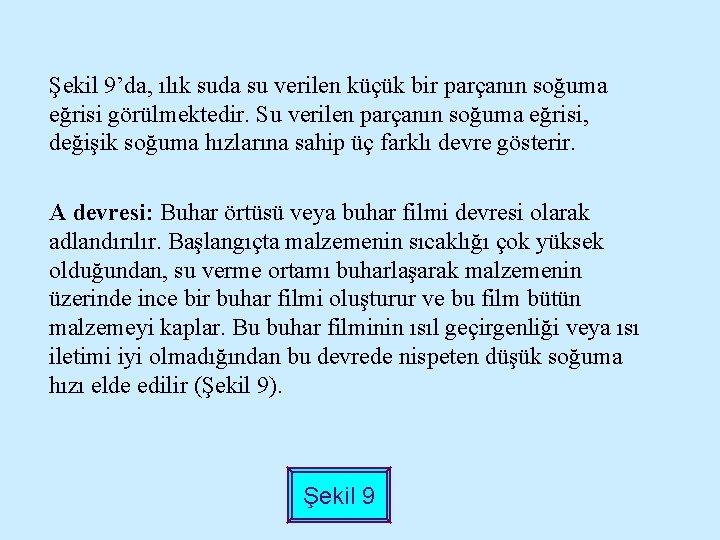 Şekil 9’da, ılık suda su verilen küçük bir parçanın soğuma eğrisi görülmektedir. Su verilen