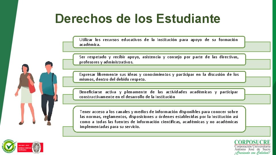 Derechos de los Estudiante Utilizar los recursos educativos de la Institución para apoyo de