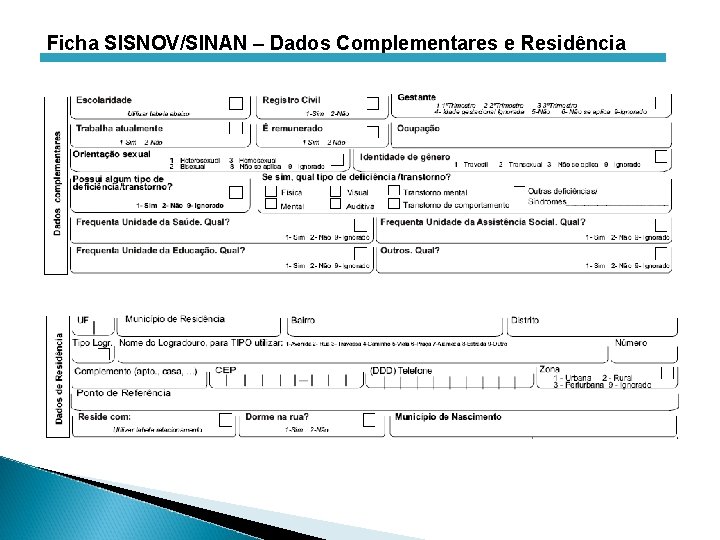 Ficha SISNOV/SINAN – Dados Complementares e Residência 