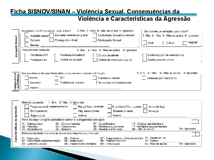 Ficha SISNOV/SINAN – Violência Sexual, Consequências da Violência e Características da Agressão 
