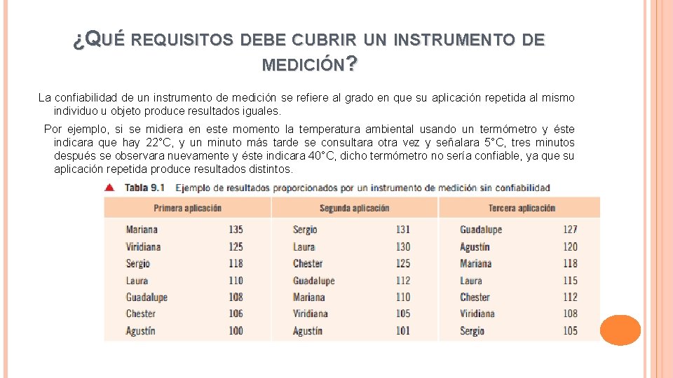 ¿QUÉ REQUISITOS DEBE CUBRIR UN INSTRUMENTO DE MEDICIÓN? La confiabilidad de un instrumento de